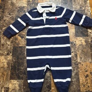 Ralph Lauren Navy and White Striped Polo Romper
